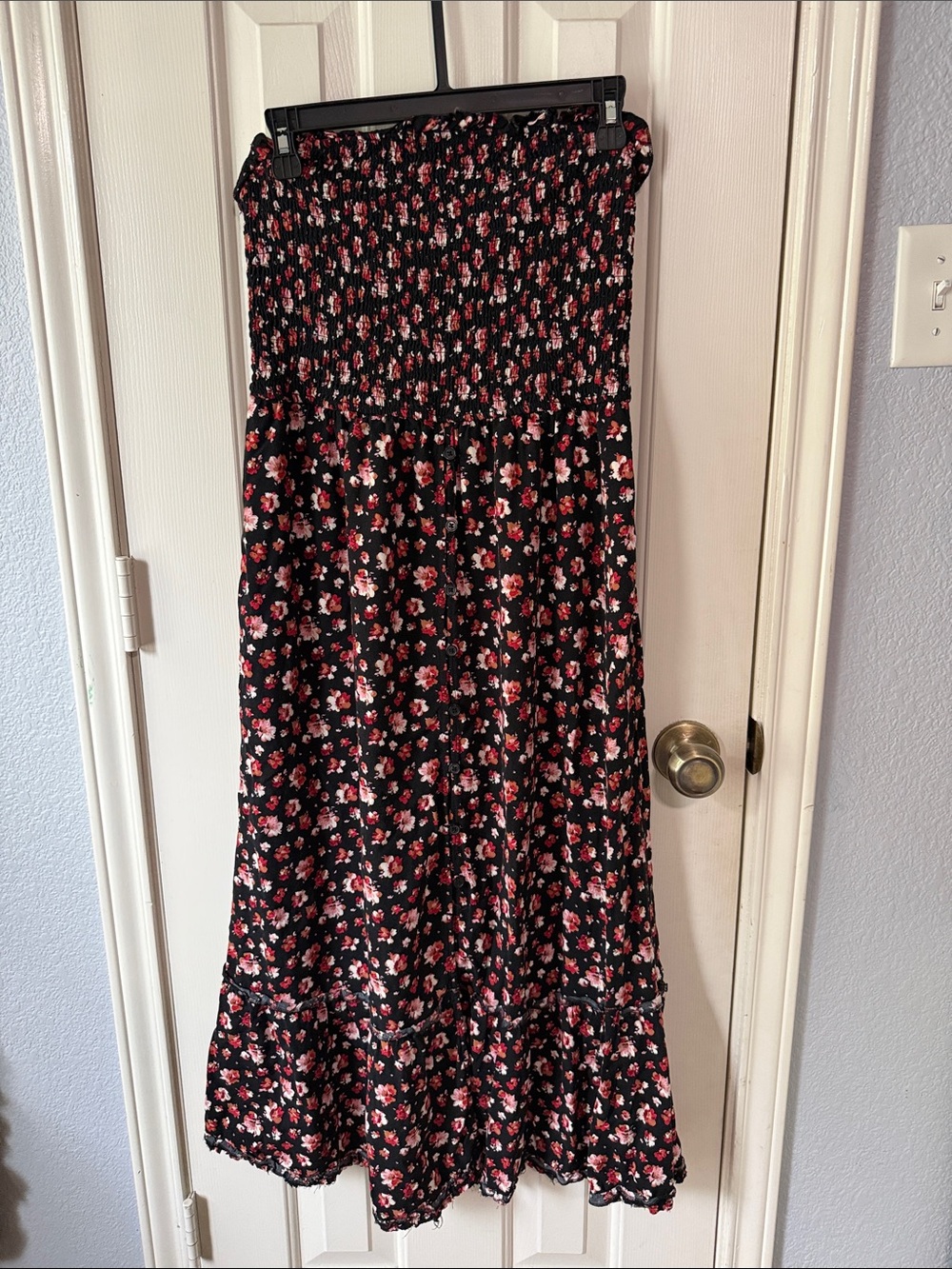 Xhilaration Black Floral Smocked Skirt with Pink & Peach Blooms